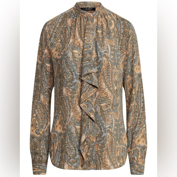 Lauren Ralph Paisley Ruffled Georgette Blouse in Multi - Picture 4 of 7